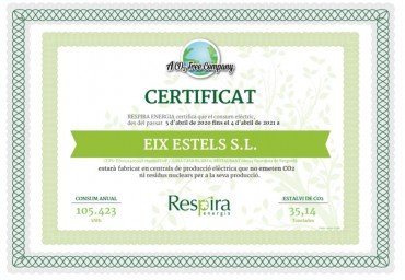 Rebem el certificat d'ús energètic lliure de CO2, actuem en verd!